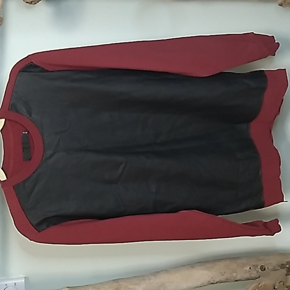Le 31 Simon's multi media faux leather front long sleeve crew neck sweatshirt
